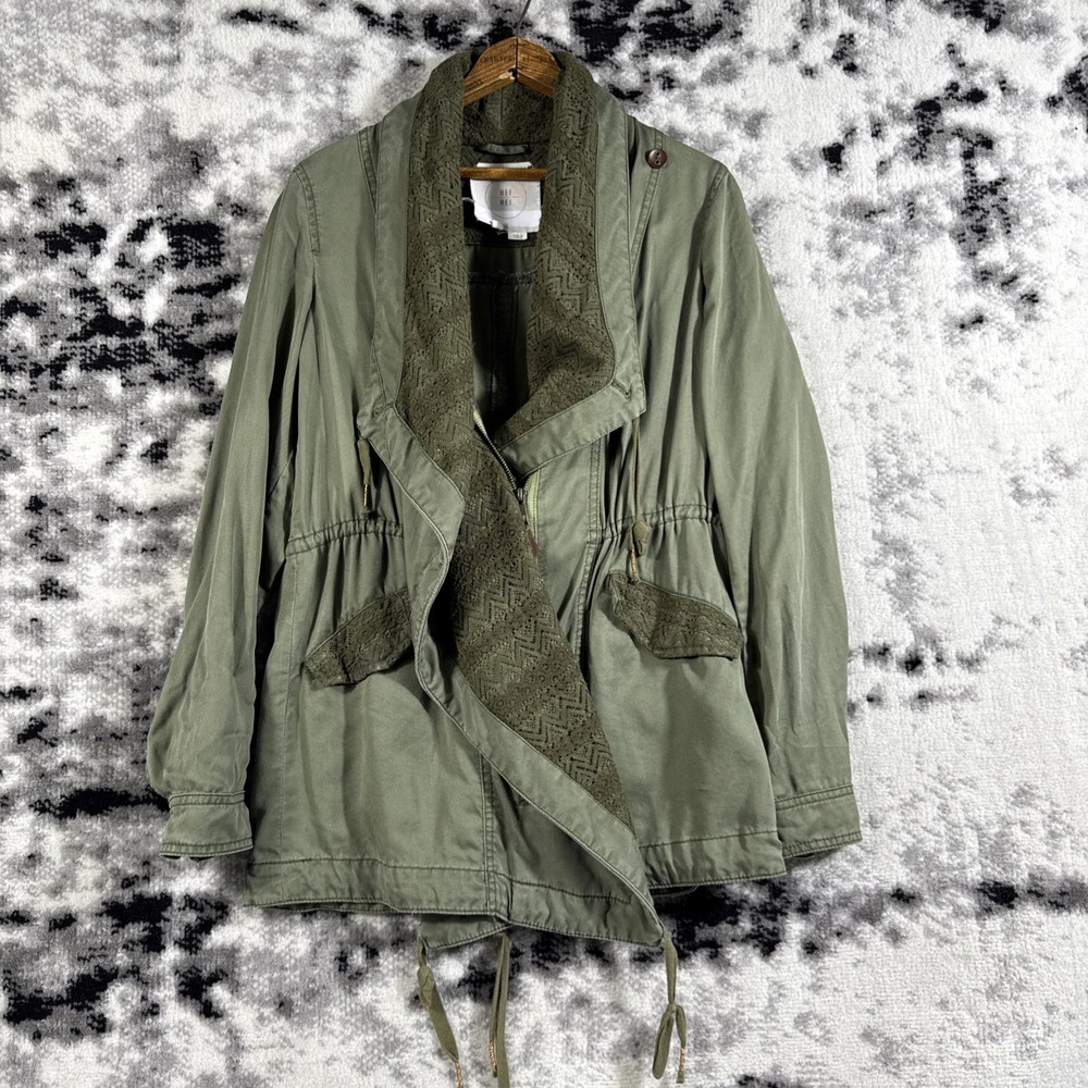 Hei‎ Hei Jacket Womens Size Extra Small Green Pockets Wrap Hippie Tencel